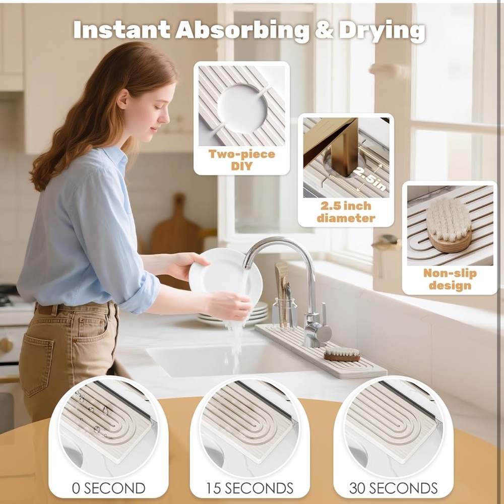 Modern stone faucet mat for kitchen sink - Picture 2 of 7